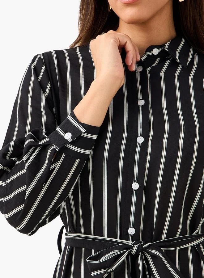 Splash FAV Striped Women Shirt Dress with Tie-Up Belt